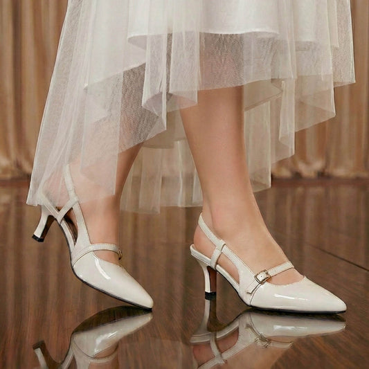 White Sling Back Heels ZM-1018