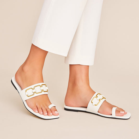 White Buckled Flat ZF-111