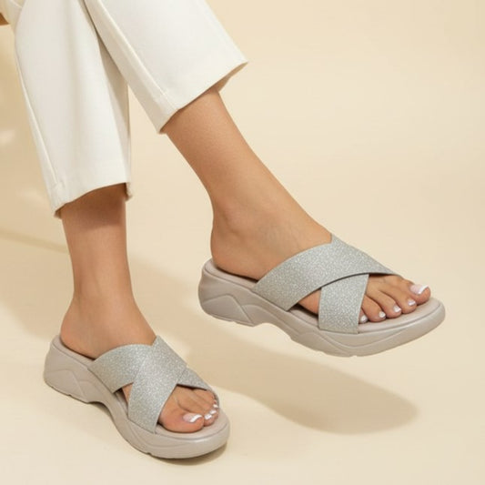 Beige Glitter Slip Ons ZW-1536