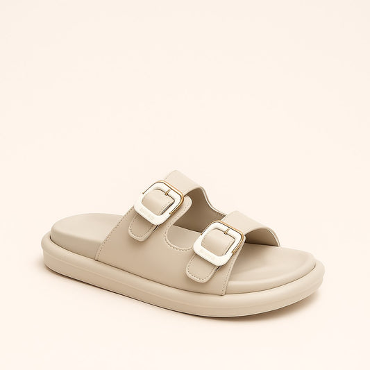Stone Beige Buckle Slides ZW-1527