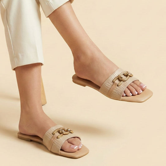 Beige Noir Chain Slides ZF-142