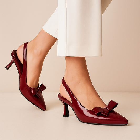Maroon Bow Sling Back ZM-1011