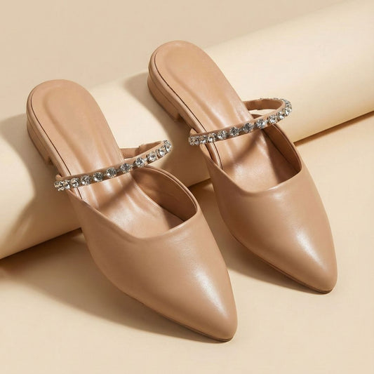 Beige Glimmer Mules ZM-1021