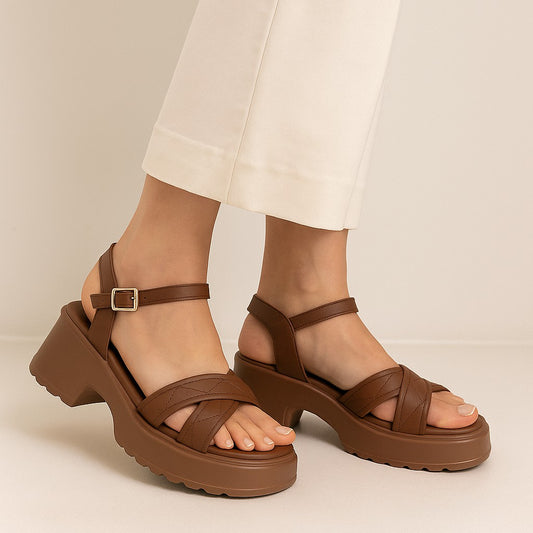 Brown Block Heel Wedges ZW-1530