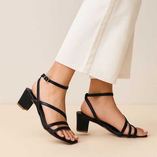 Black Criss Cross Block Heels ZH-501