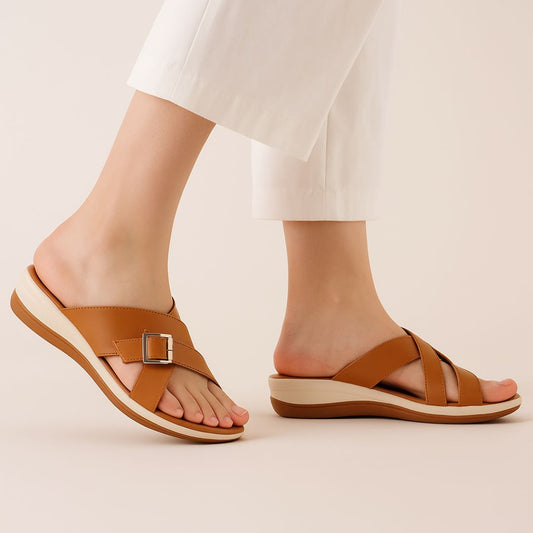 Mustard Cross Buckled Wedge ZW-1519