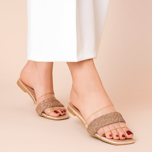 Golden Crystal Clear Glam Slides ZF-127