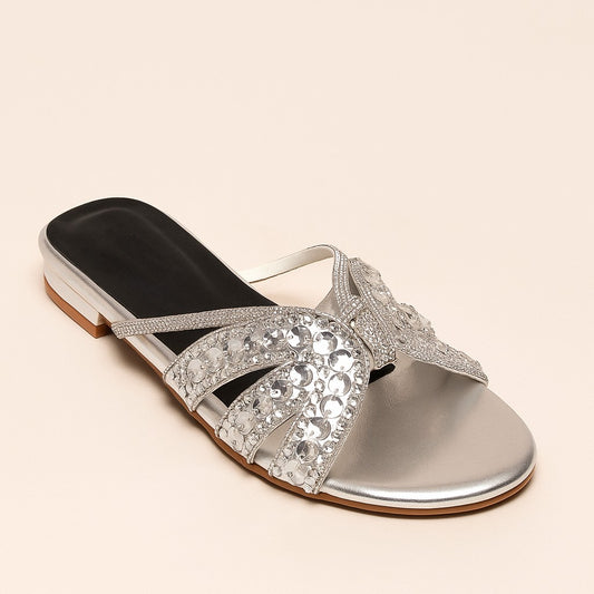 Silver Rhinestone Slippers ZF-128