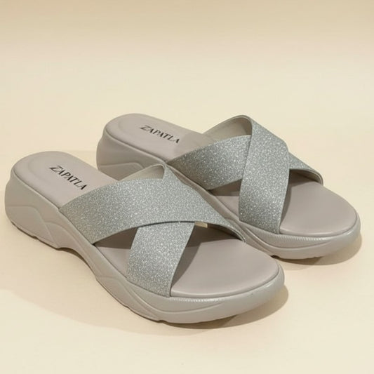 Beige Glitter Slip Ons ZW-1536