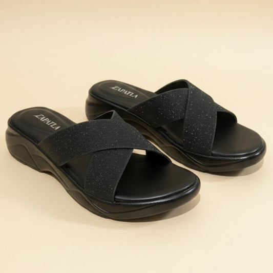 Black Glitter Slip Ons ZW-1536