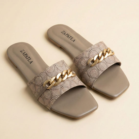 Beige Gold Chain Slides ZF-143