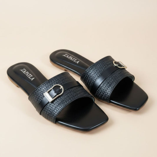 Black Buckle Slides ZF-146