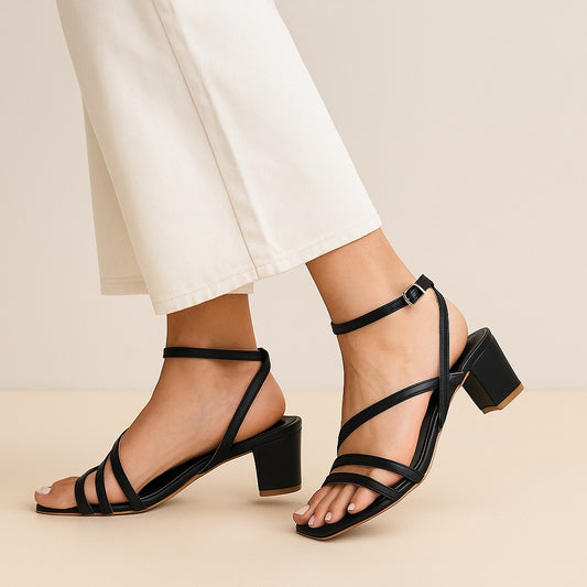 Black Criss Cross Block Heels ZH-501