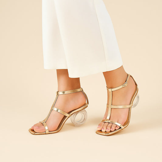 Golden Transparent Heel Sandal ZH-517