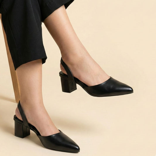 Black Pointed Slingback Heels ZM-1022