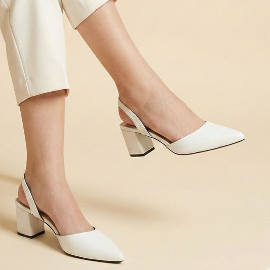 White Pointed Slingback Heels ZM-1022