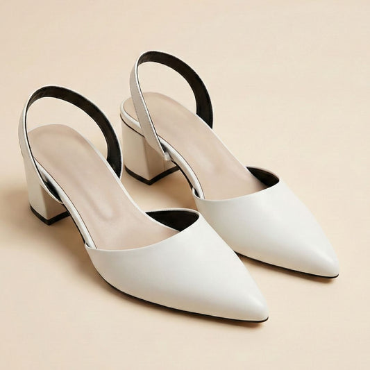 White Pointed Slingback Heels ZM-1022