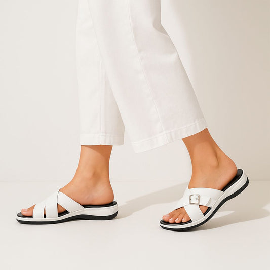 White Cross Buckled Wedge ZW-1519