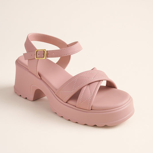 Pink Block Heel Wedges ZW-1530