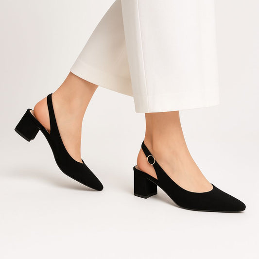 Black Sling Back Court Shoes ZM-1004